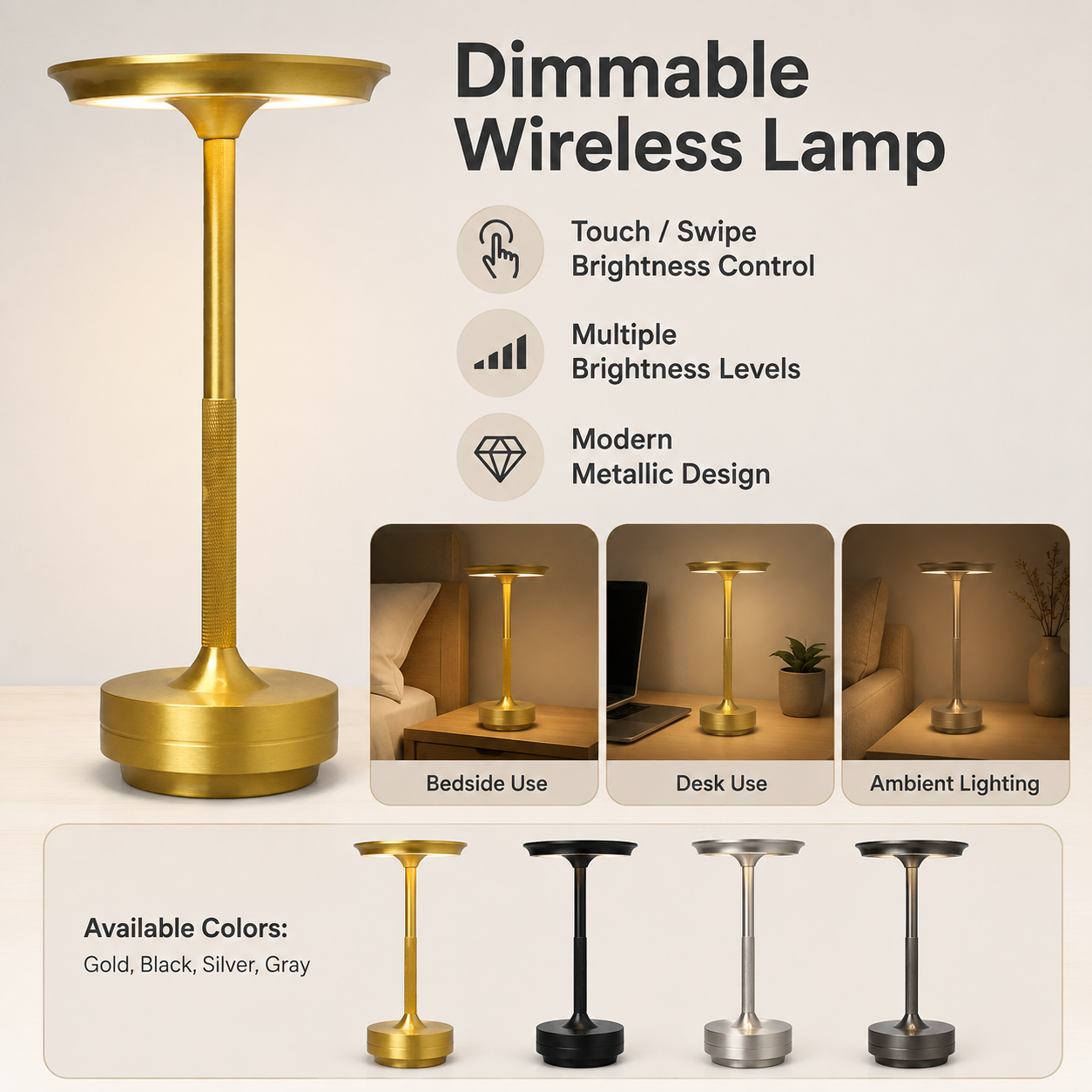 Aurora Cordless Metallic Table Lamp