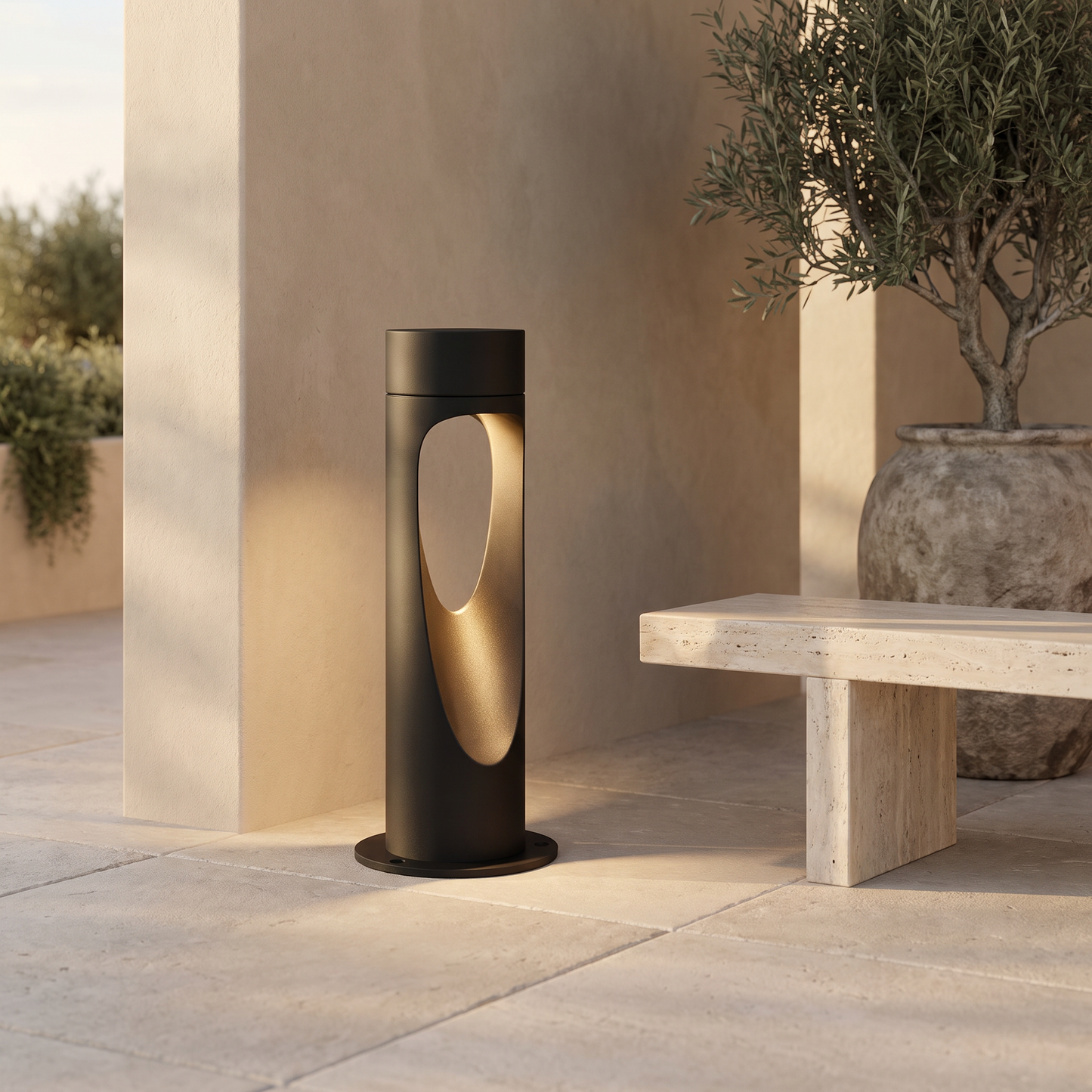 Outdoor floor lamp on an architectural terrace