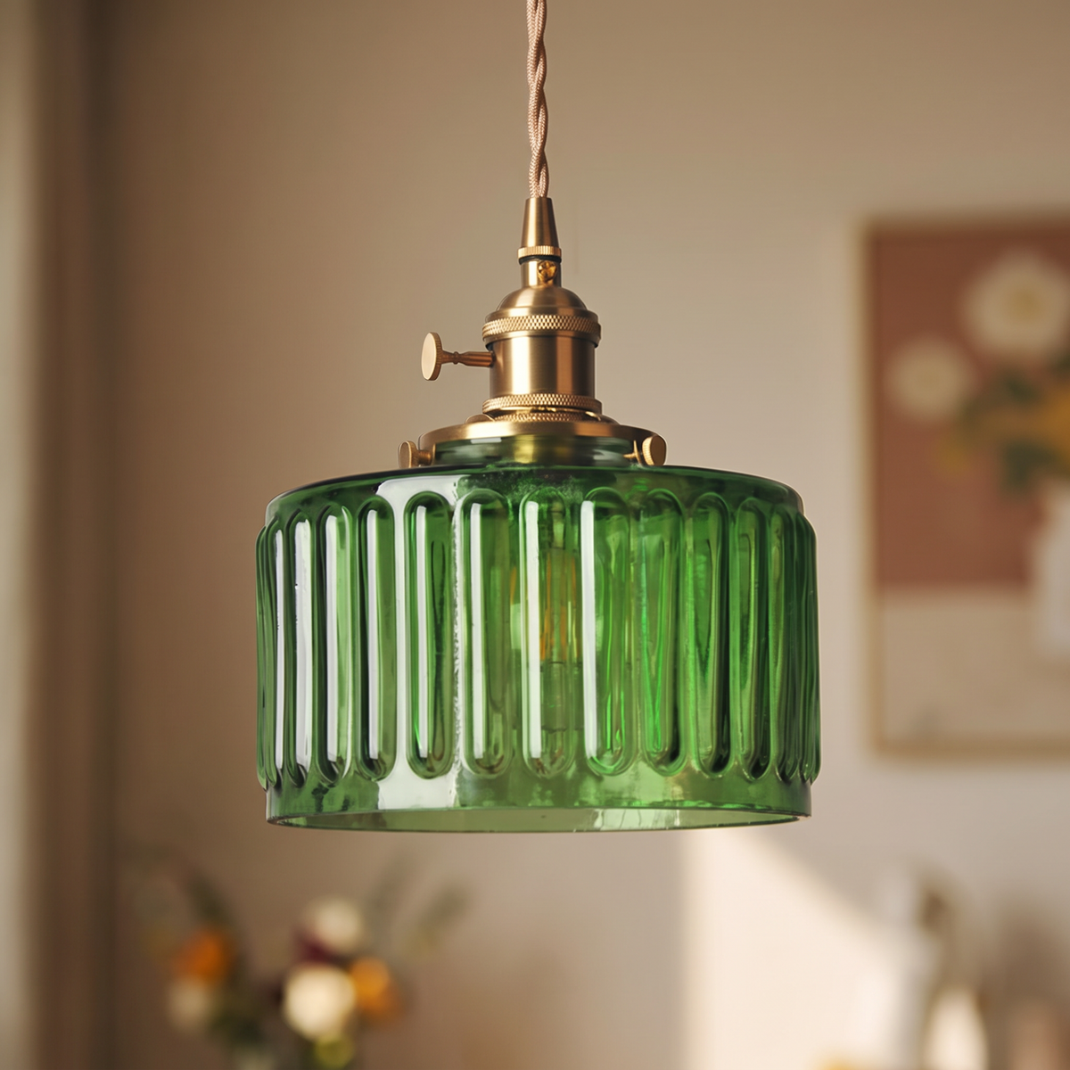 Close detail of the green glass shade