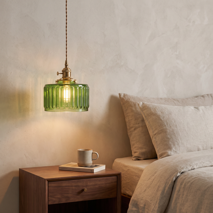 Green glass pendant as a bedside light
