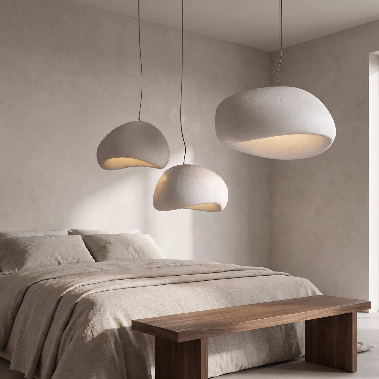 Chandelier in a minimalist bedroom