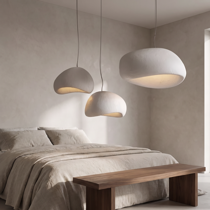 Chandelier in a minimalist bedroom