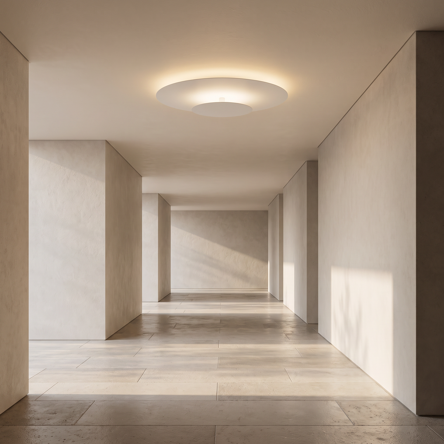 Flush mount ceiling light in a minimal hallway