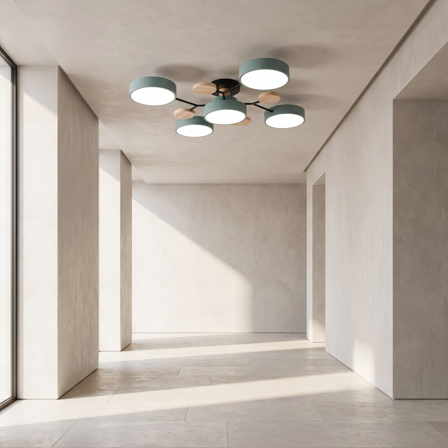 Semi flush chandelier in a minimal entrance hall