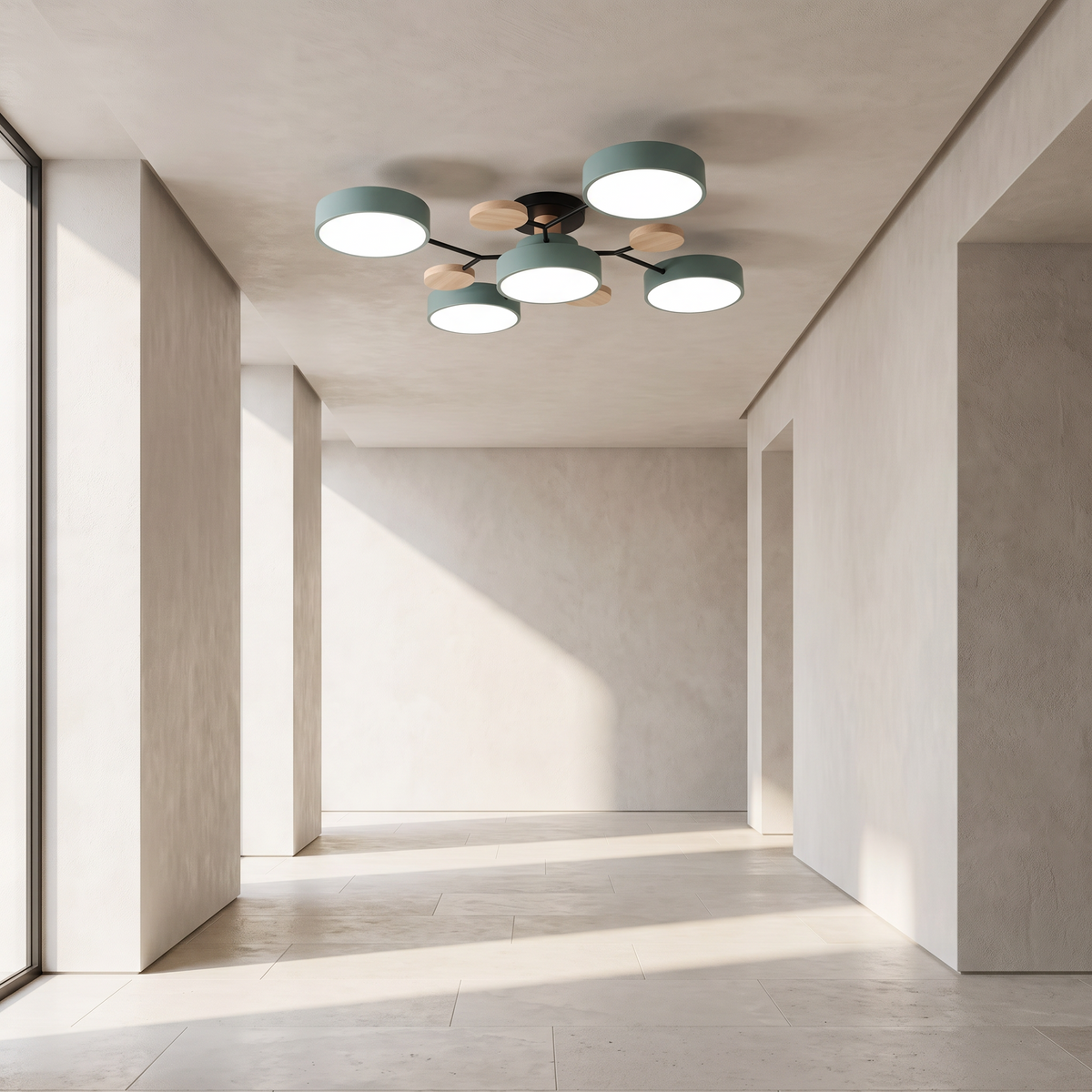 Semi flush chandelier in a minimal entrance hall