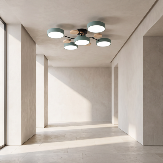 Semi flush chandelier in a minimal entrance hall