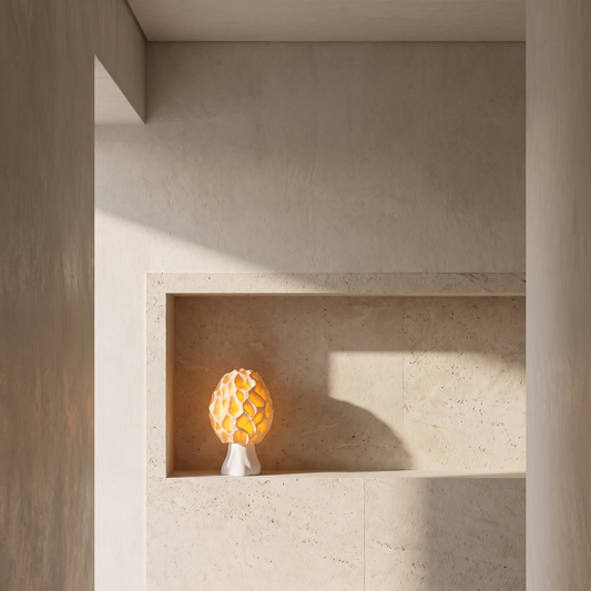 Mushroom lamp in a limestone niche