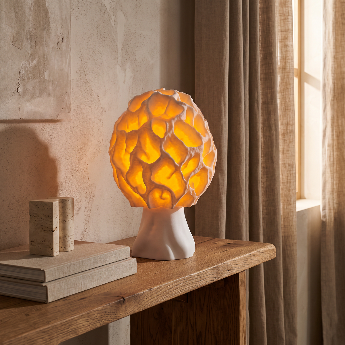 Mushroom lamp on an oak console
