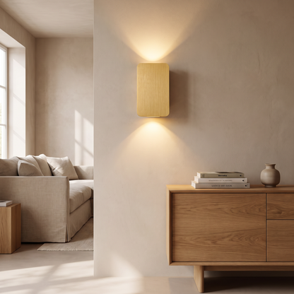 Square wall lamp above a console in a living room