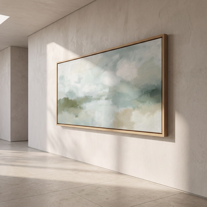 Framed canvas on a minimal gallery style wall