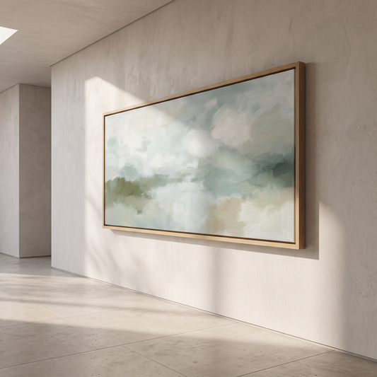 Framed canvas on a minimal gallery style wall