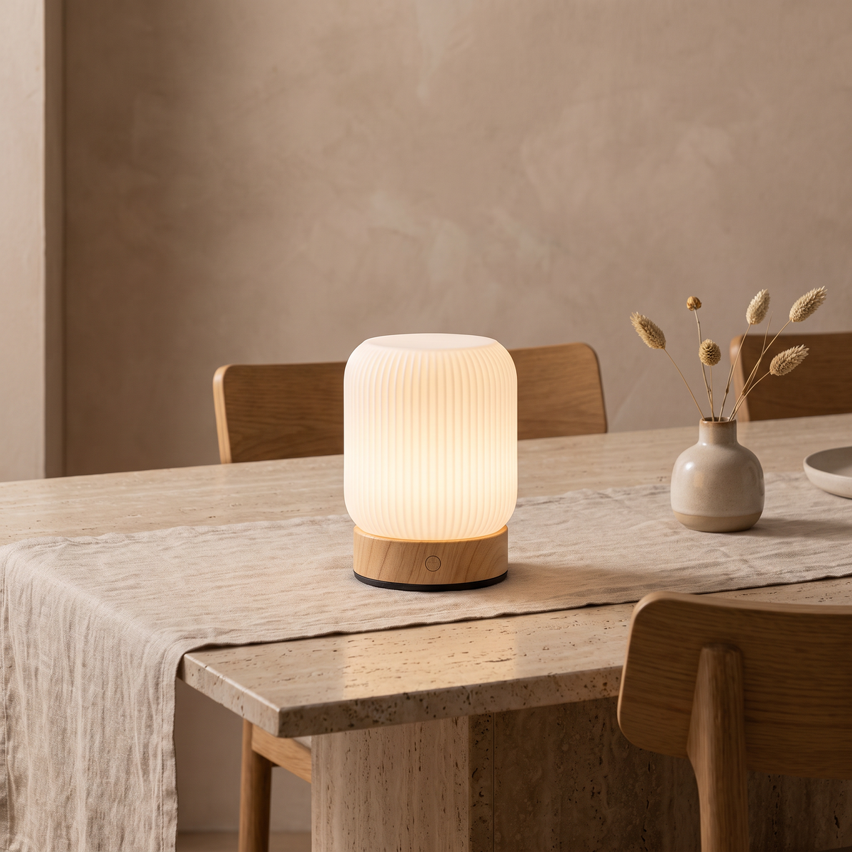 Cordless lamp used on a dining table