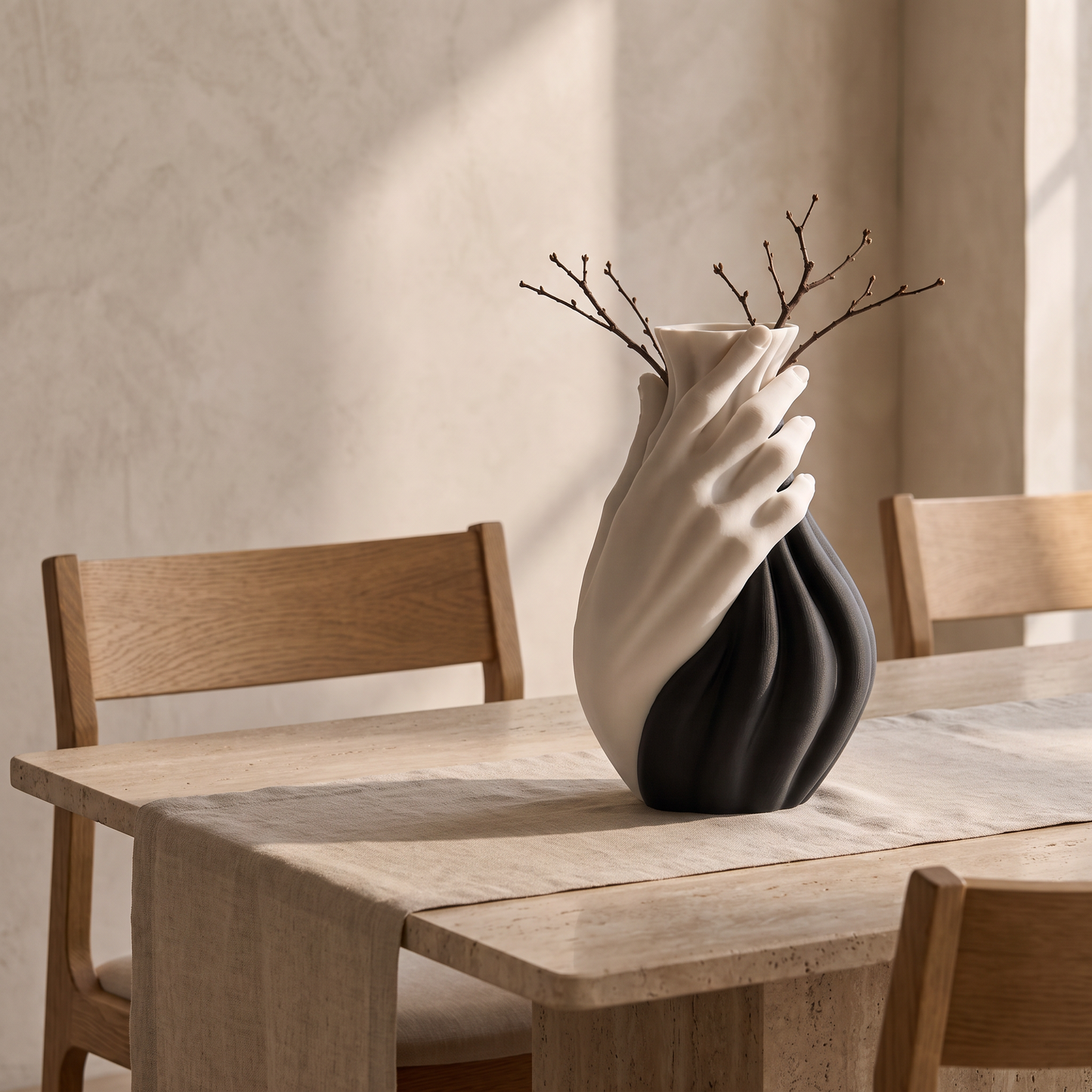 Sculpture vase as a dining table centrepiece