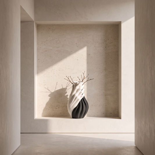 Sculpture vase in a limestone niche
