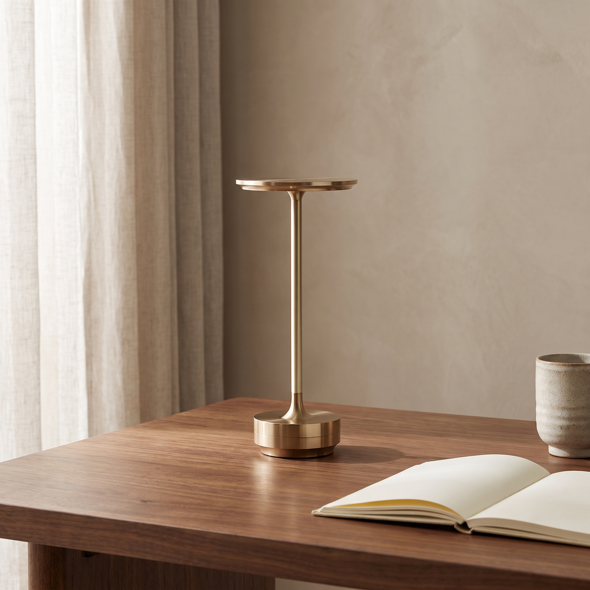 Rechargeable LED lamp on a home office desk