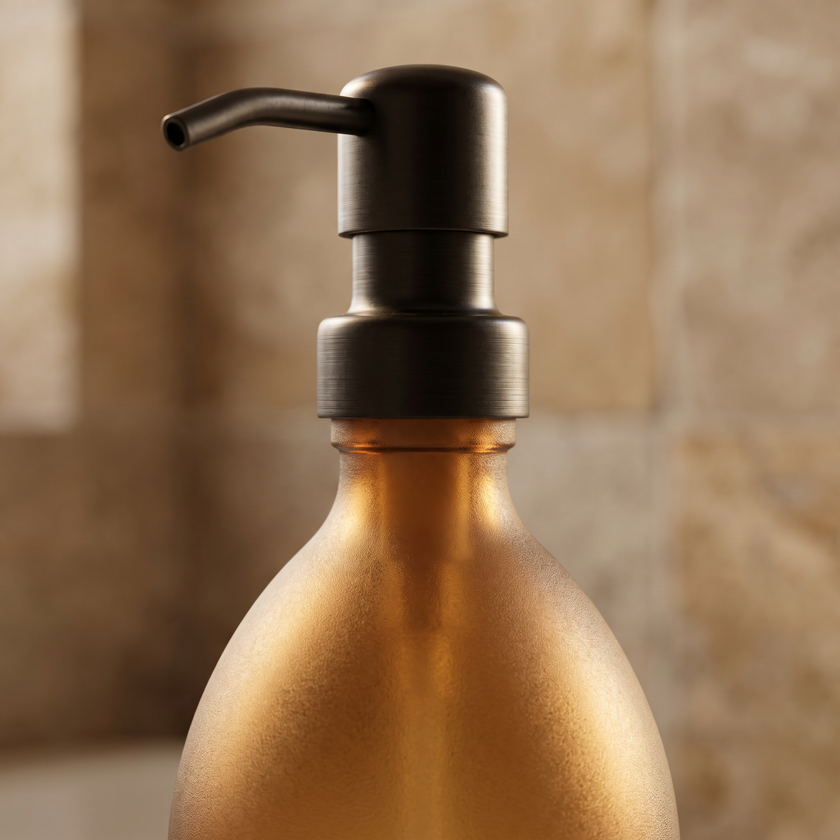 Close detail of the frosted glass and pump