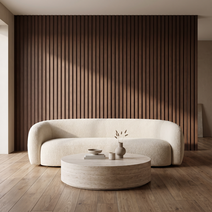 Ribbed cladding as a living room feature wall