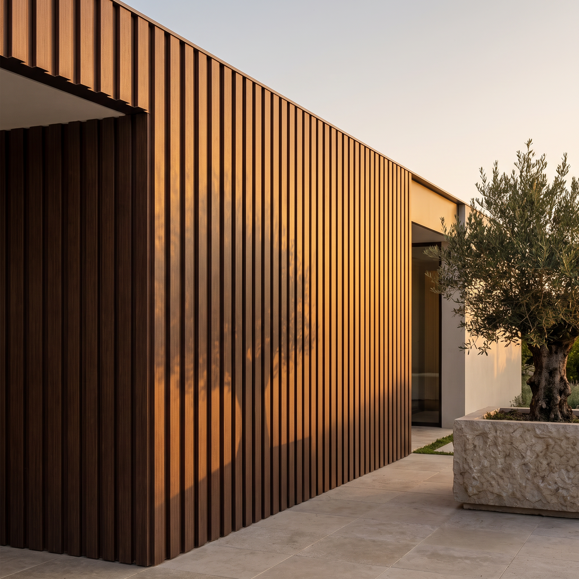 Ribbed cladding on a contemporary house facade